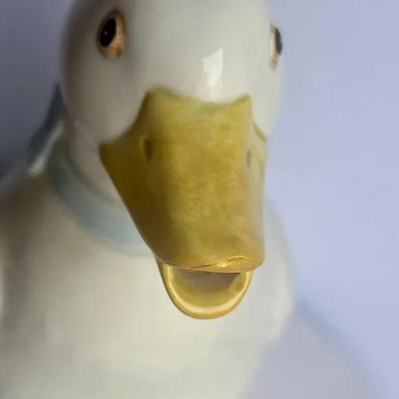 Fitz and Floyd White Goose Pitcher Blue Ribbon Handle Vintage Kitchenware - Picture 11 of 12